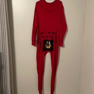Lazy one red cotton “Bear bum” pajama onesie size medium